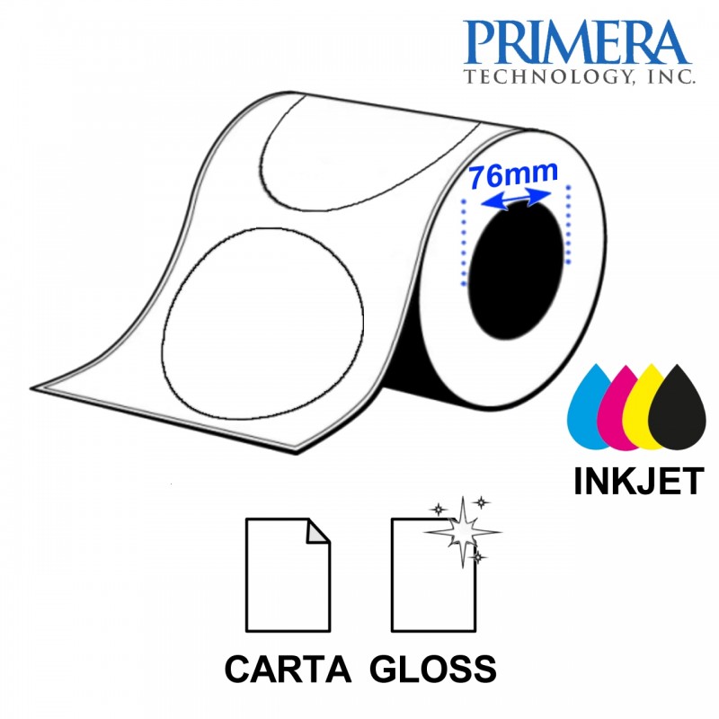 Rotolo etichette tonde 63,5 carta lucida (800 etic.) - 2.5" - anima 2" - Primera