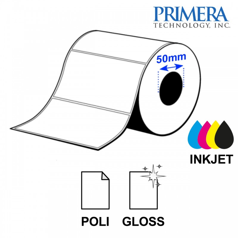 Rotolo etichette 101,6x50,8 poliestere lucido (1000 etic.) - 4"x2" - anima 2" - Primera