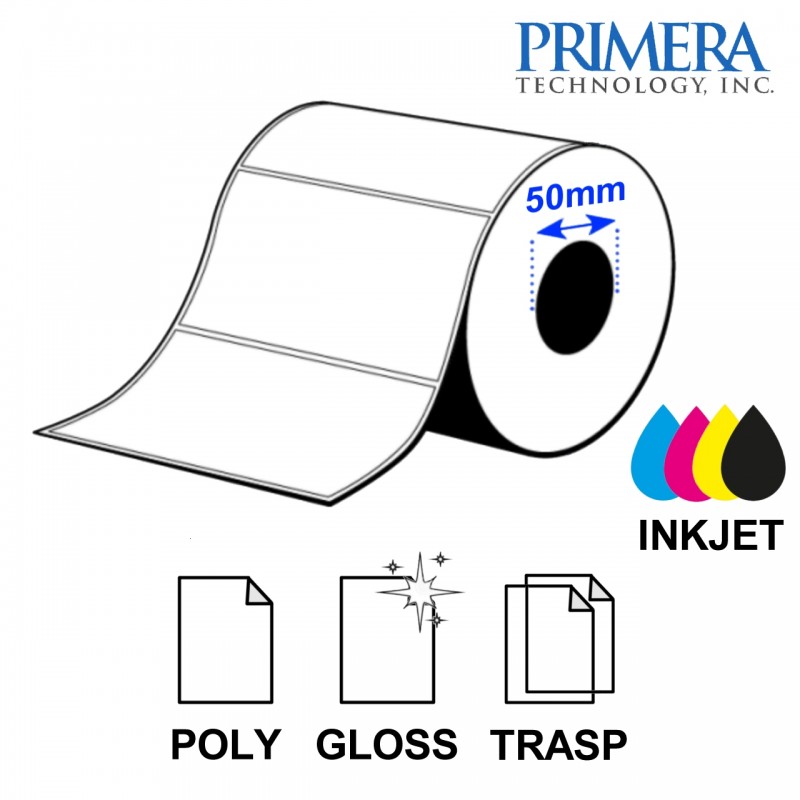 Rotolo etichette 101,6x50,8 poliestere lucido semitrasparente (1000 etic.) - 4"x2" - anima 2" - Primera