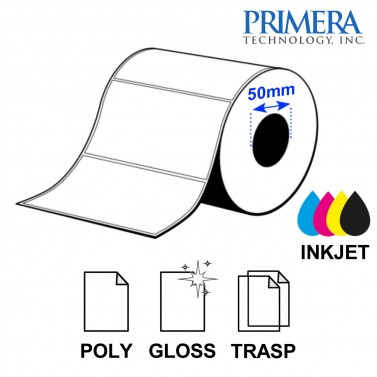 Rotolo etichette 50,8x25,4 poliestere lucido semitrasparente (1900 etic.) - 2"x1" - anima 2" - Primera