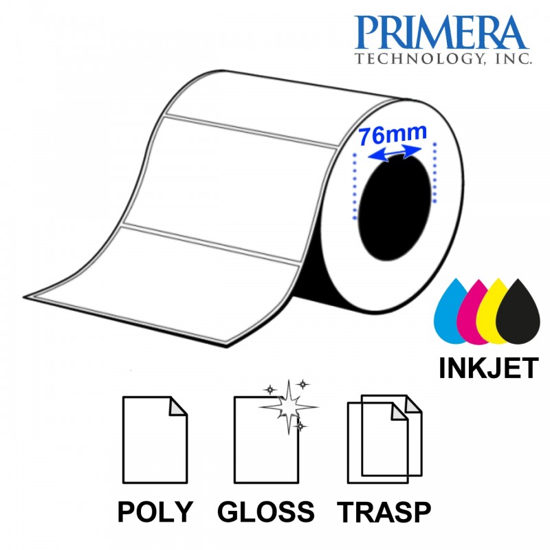 Rotolo etichette 101,6x50,8 poliestere lucido semitrasparente (1250 etic.) - 4"x2" - anima 3" - Primera