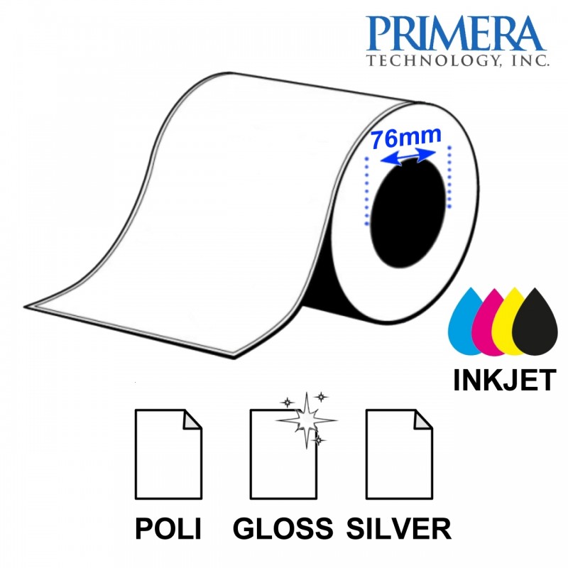 Rotolo continuo 122mm x 47m poliestere silver lucido - anima 3" - Primera